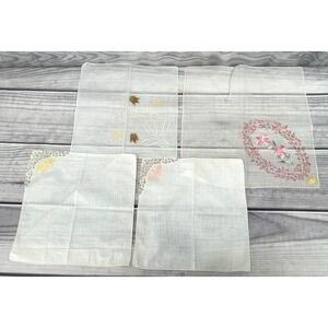 LOT OF 4 VINTAGE EMBROIDERED HANKERCHIEFS - FLORAL / BUTTERFLIES ‎      *10